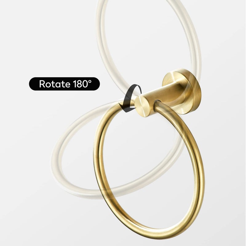BATHSIR Brushed Gold Toilet Paper Holder & Hand Towel Holder Wall Mount 2 Pieces, Single Post Pivoting Round Modern Bathroom Hardware Towel Ring Toilet Tissue Holder, Bathroom Accessories Set - Image 4